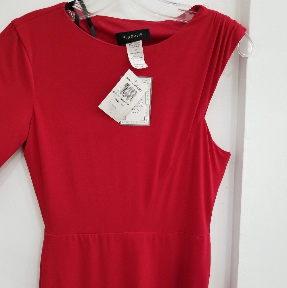 B Darlin RED 1 shoulder sleeve dress size 7/8